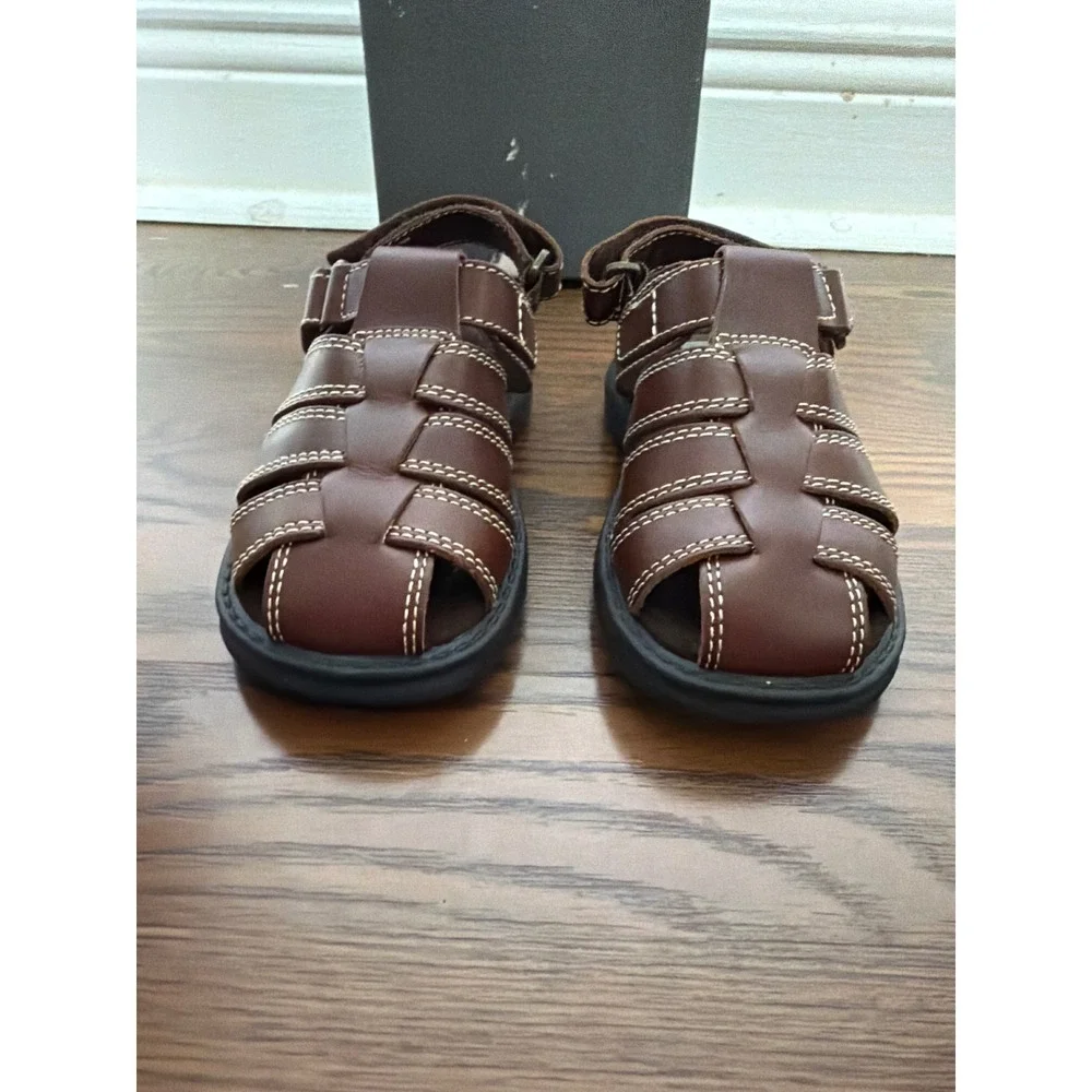 Kenneth Cole Reaction Kids Brown Fisherman Sandals Hook and Loop Sz 10 Kids NEW